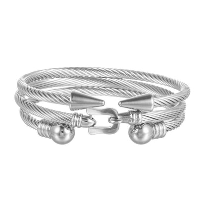 Cross-border new stainless steel bracelet set, open titanium steel bracelet, non-fading rivet belt buckle bracelet punk