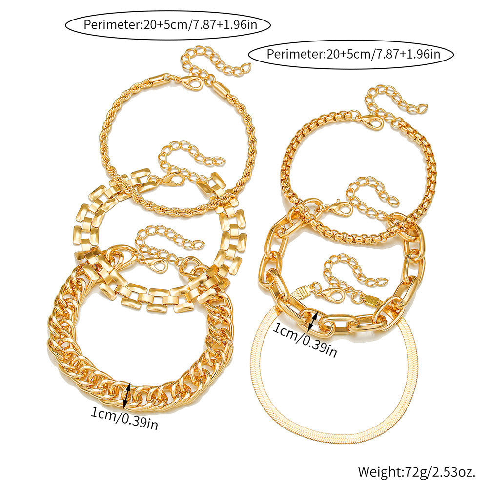European and American cross-border hot-selling paper clip twist snake bone chain bracelet combination multi-layer women's metal thick chain bracelet
