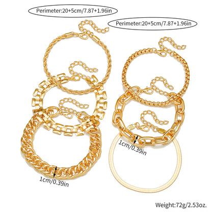 European and American cross-border hot-selling paper clip twist snake bone chain bracelet combination multi-layer women's metal thick chain bracelet