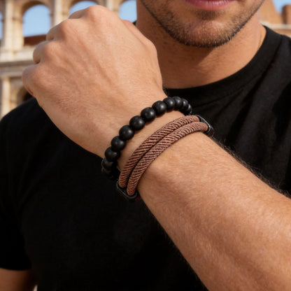 Europe and the United States hot-selling black rope adjustable Milan rope black magic sand beaded bracelet combination retro men's faith bracelet