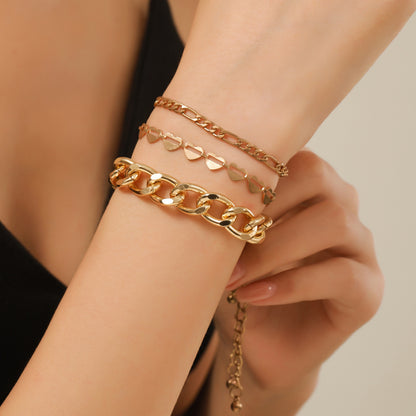 European and American cross-border choker hip-hop bracelet combination personalized design metal chain hipop multi-layer stacked bracelet