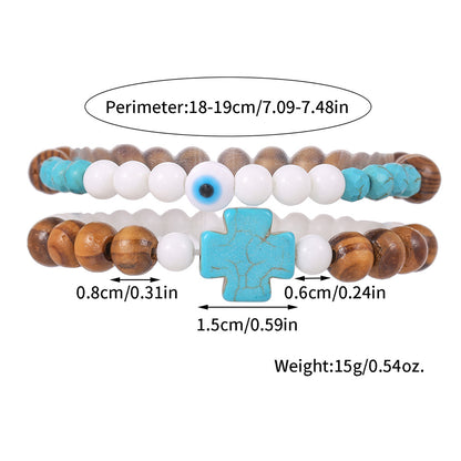 Europe and the United States cross-border couple jewelry men's fashion trend turquoise cross bracelet wood bead porcelain jade beaded bracelet men