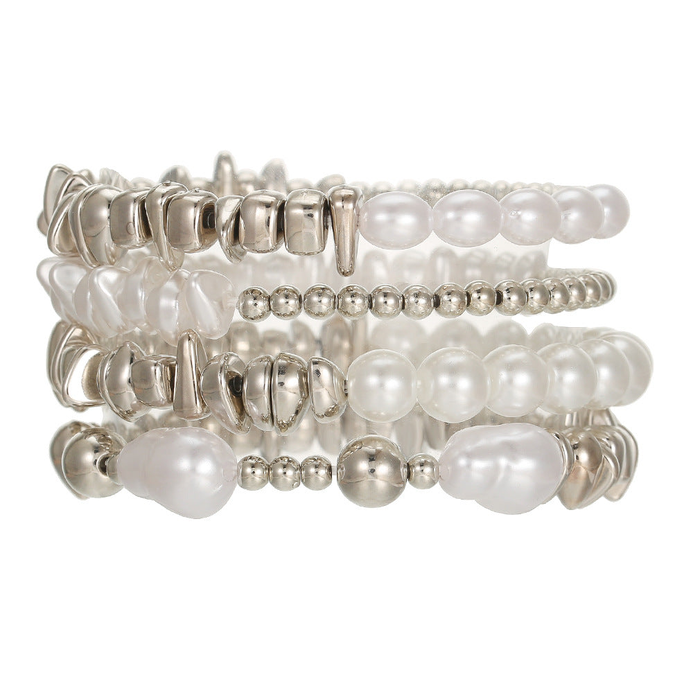 European and American cross-border jewelry popular women's bracelet set geometric love broken silver irregular design beaded bracelet