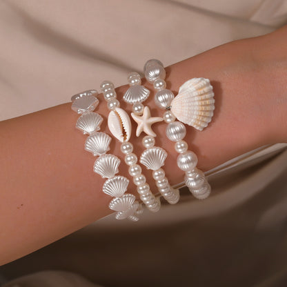 European and American summer beach vacation wind starfish shell pearl bracelet bohemian wind stacked bracelet combination