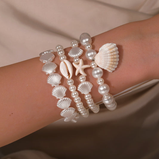 European and American summer beach vacation wind starfish shell pearl bracelet bohemian wind stacked bracelet combination