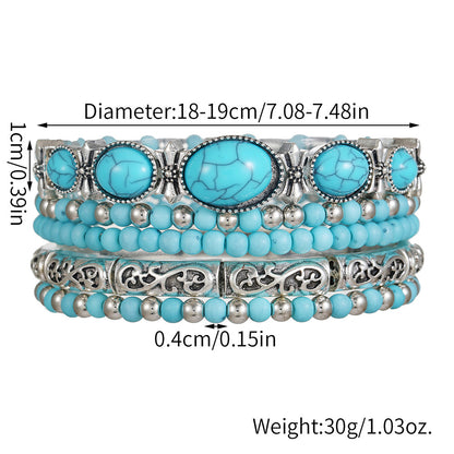Cross-border hot-selling ethnic style imitation turquoise bracelet, European and American personalized commuting stacking and wearing jewelry combination vacation bracelet