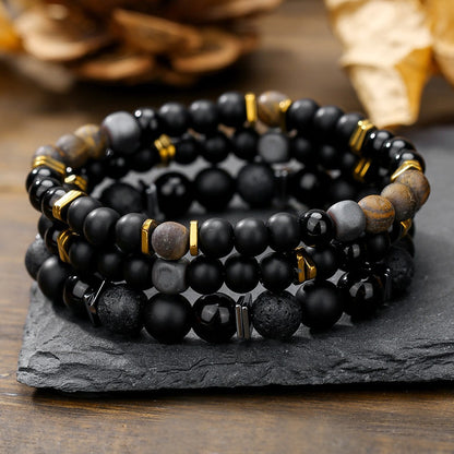 Yanxuan AliExpress Cross-border New Personalized Hip-Hop Style Black Frosted Stone Beaded Bracelet Set Men's Fashion Bracelet