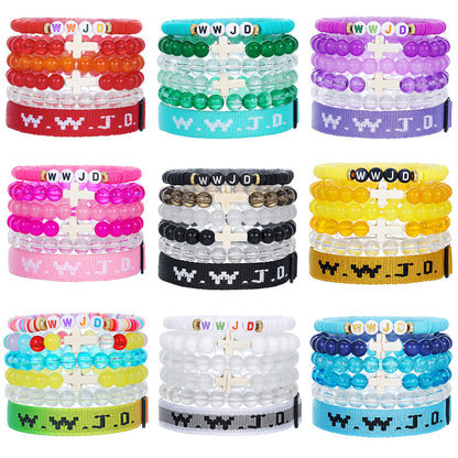 Cross-border hot-selling WWJD cross bracelet bracelet, natural stone unisex charm, faith, friendship, soft ceramic bracelet