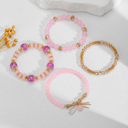 Bohemian imitation agate colored glass crystal bracelet ethnic style chain fringed pendant beaded multi-layer bracelet