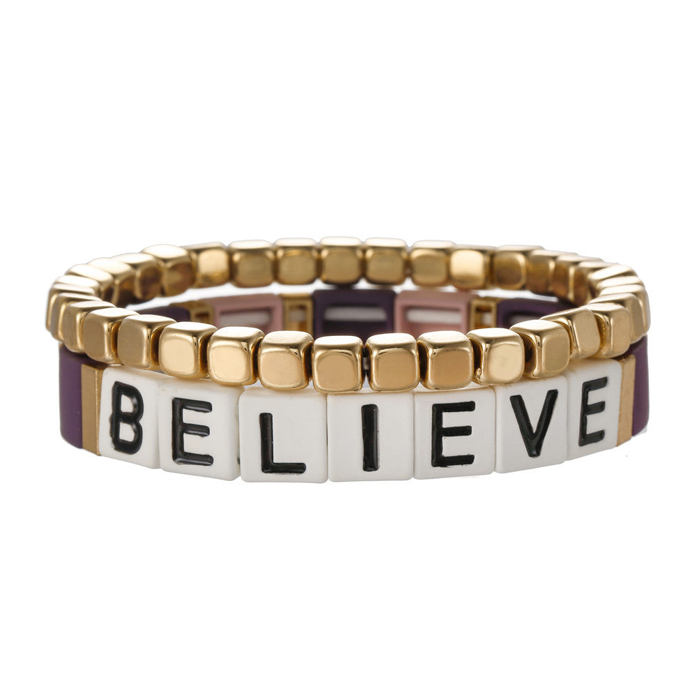 BELIEVE Alphabet Dice Bracelet Female Bohemian Elastic Bracelet Bracelet, Beaded Couple Bracelet Wholesale