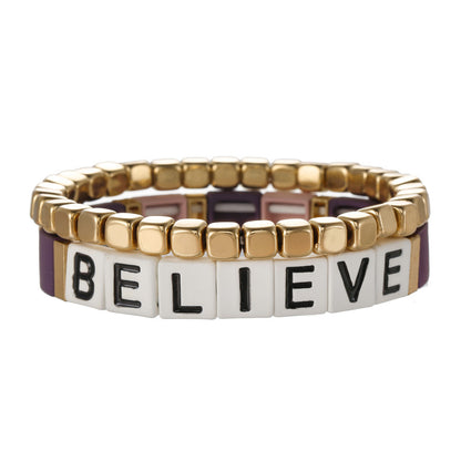 BELIEVE Alphabet Dice Bracelet Female Bohemian Elastic Bracelet Bracelet, Beaded Couple Bracelet Wholesale