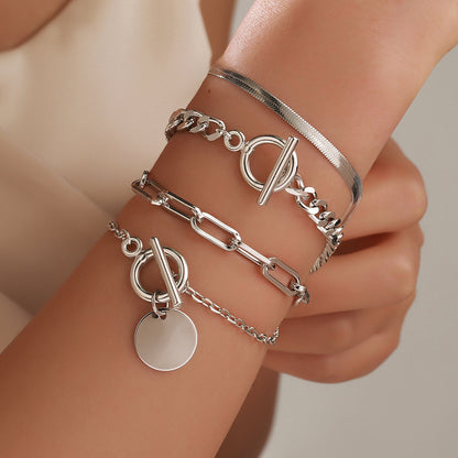 European and American cross-border hand jewelry hip-hop snake bone chain NK chain bracelet combination set retro metal ot buckle chain bracelet