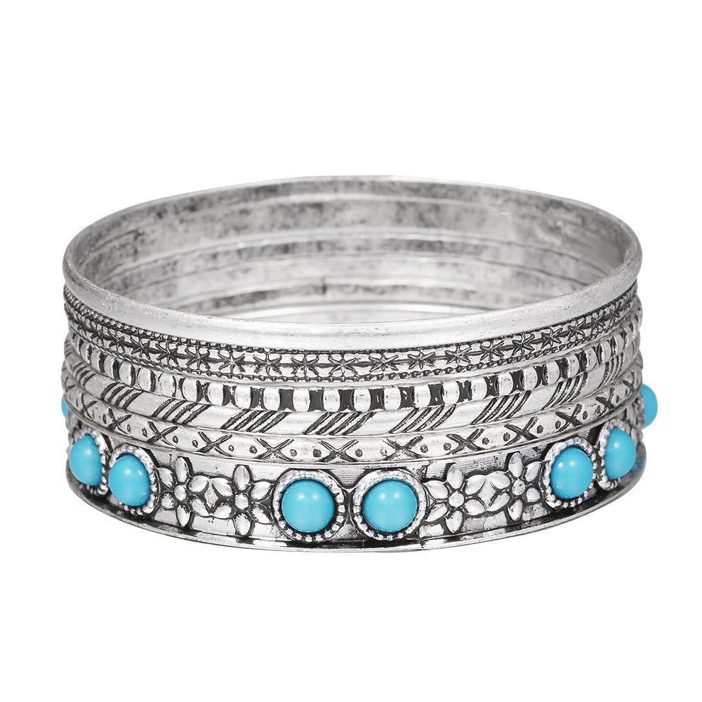 Popular European and American style, personalized fashion, stacked metal bracelet set, women's open bracelet, Amazon supply wholesale