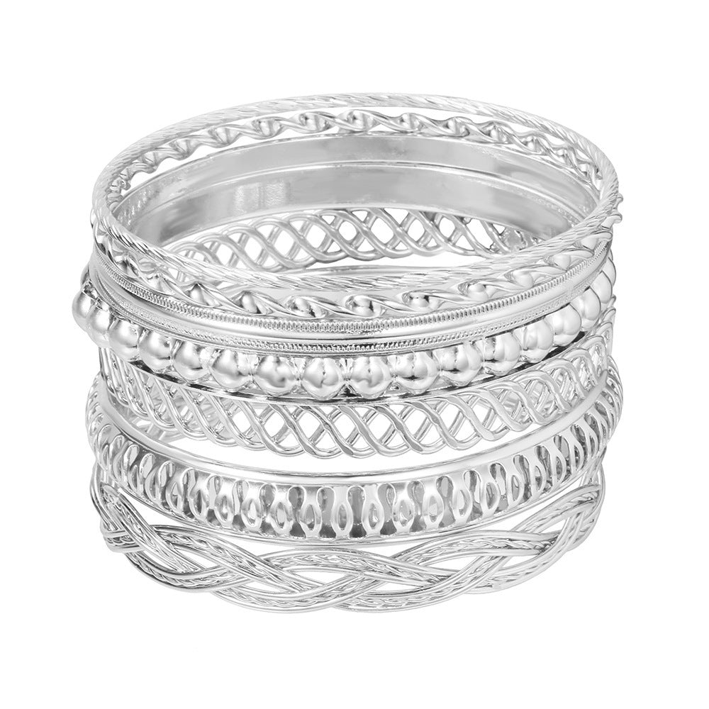 Cross-border new hip-hop punk fist bracelet 5 sets, metal opening bracelet niche stacking bracelet set