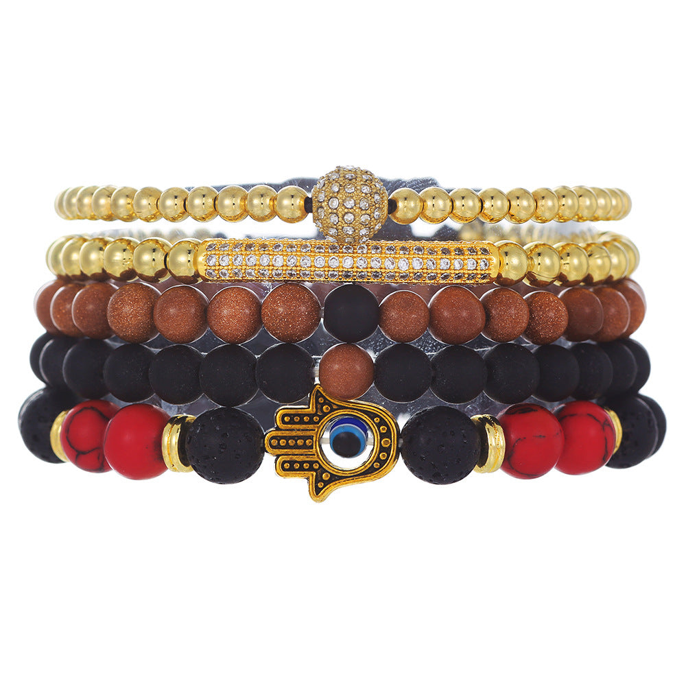 Amazon popular devil's eye palm bracelet, retro diamond-encrusted diamond ball fashion beaded stone bracelet 5-piece set