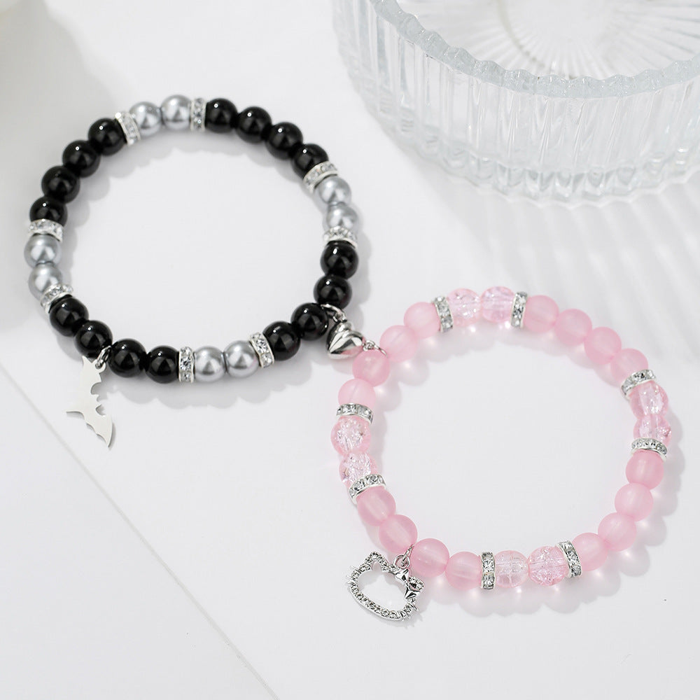 Cross-border hot-selling friendship spider love magnetic attraction cat bracelet beaded elastic adjustable couple holiday bracelet
