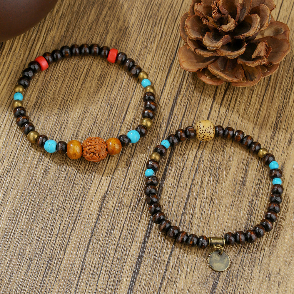 Retro European and American Diamond Bodhi Bracelet Men's Festival Gaosheng Wood Bead Buddha Bead Bracelet Mori Ethnic Style Bracelet Set
