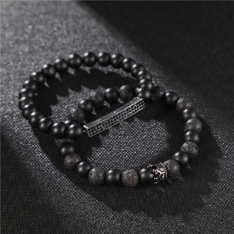 Ins Internet celebrity wind volcanic stone bracelet set simple versatile black gallstone cross elastic bracelet couple bracelet