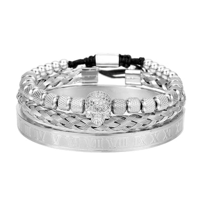 Cross-border zircon ghost head ugly braided bracelet Roman letter braided stainless steel mesh bracelet set