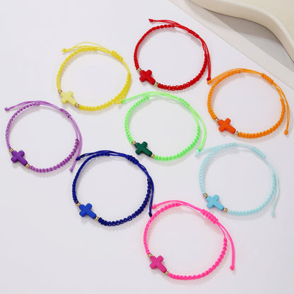 Cross-border fashion rope woven cross bracelet bohemian color hand rope adjustable stacked couple bracelet