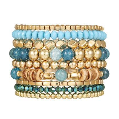 Blue Bohemian Bracelet Set Multi-layer Stacked Coconut Shell Crystal Bracelet Vacation Wind Beach Bracelet