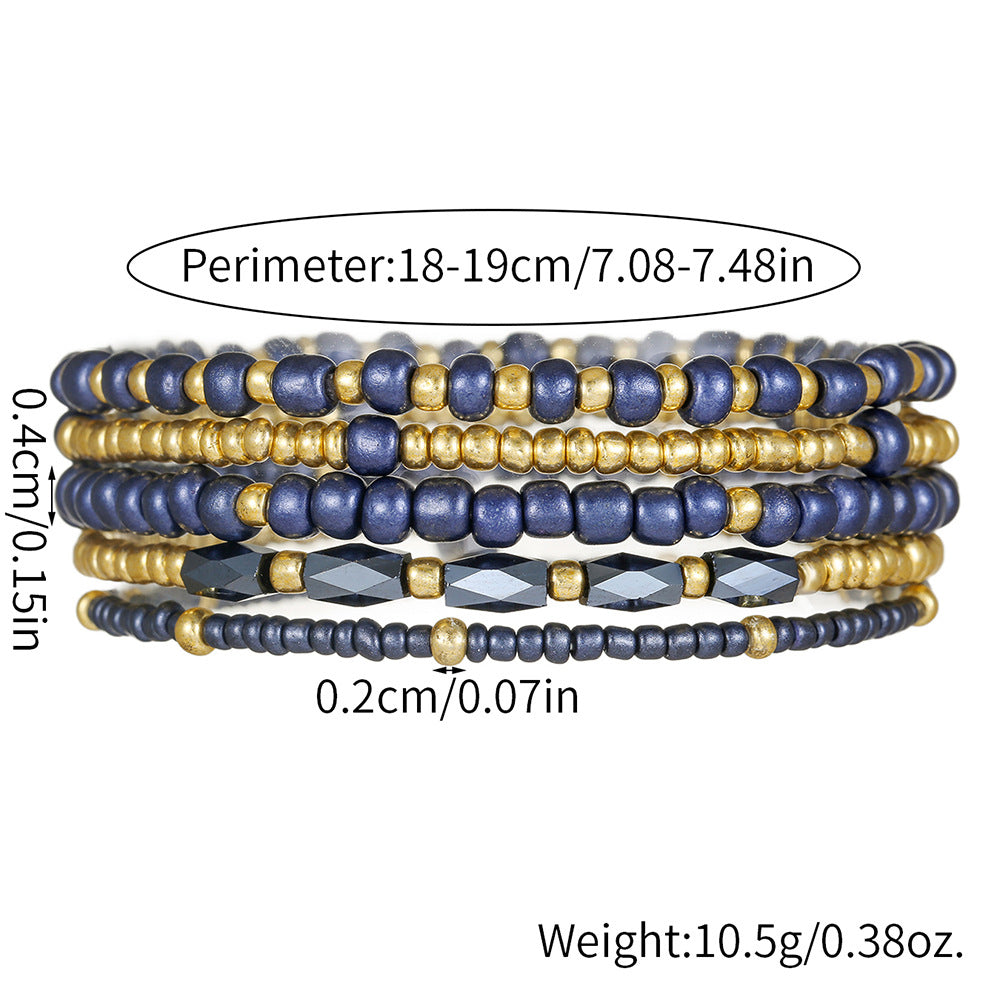 Bohemian vacation style crystal = beaded bracelet set ins niche design sense girlfriend friendship rice bead bracelet