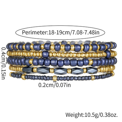 Bohemian vacation style crystal = beaded bracelet set ins niche design sense girlfriend friendship rice bead bracelet