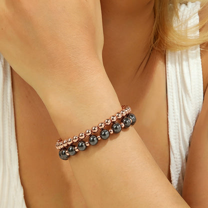 Cross-border European and American fashion hot-selling hematite black gallstone elastic men's and women's beaded mixed bracelet accessories wholesale