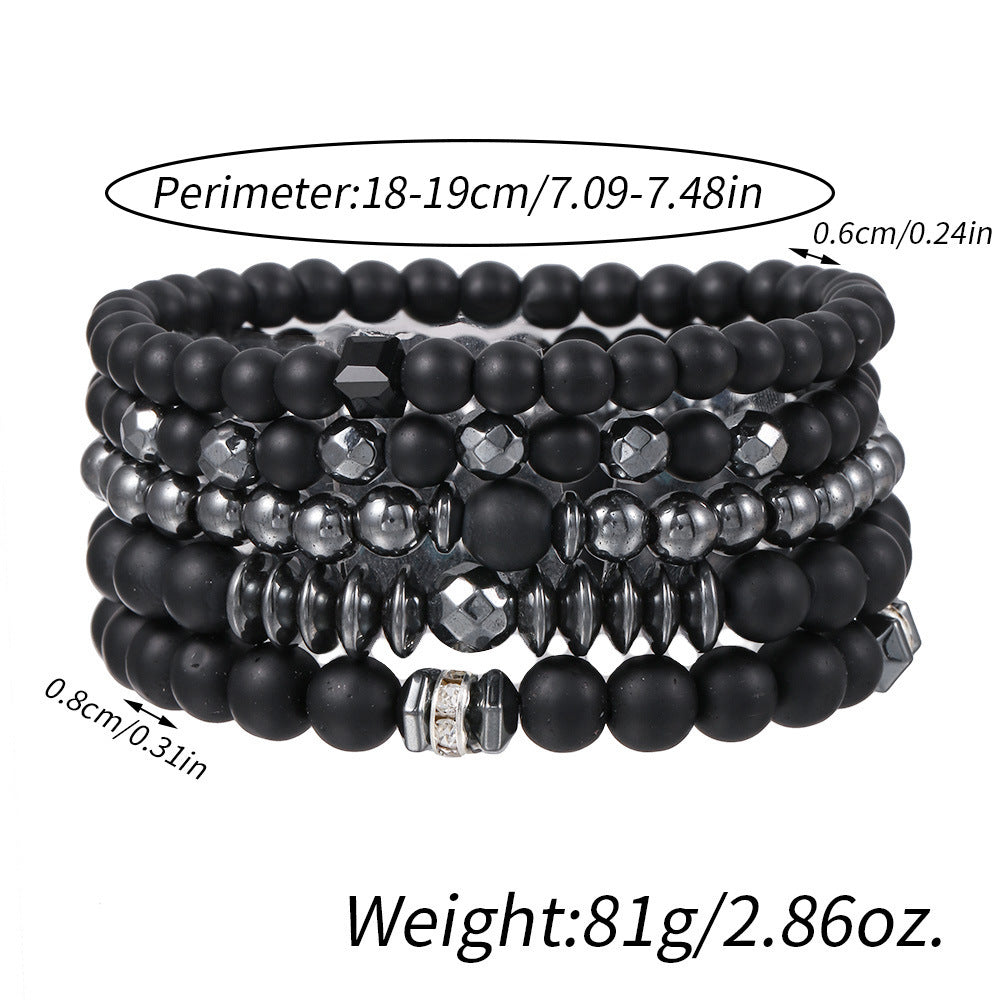 Cross-border explosive black matte black gallstone set bracelet hematite beaded men's 6/8mm bead bracelet 5-piece set