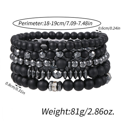Cross-border explosive black matte black gallstone set bracelet hematite beaded men's 6/8mm bead bracelet 5-piece set