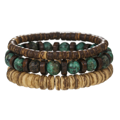 Vintage Woven Wood Bead Coconut Shell Bracelet Combination Leather Rope Magnet Buckle Metal Bracelet Men's Hip Hop Punk Men's Bracelet