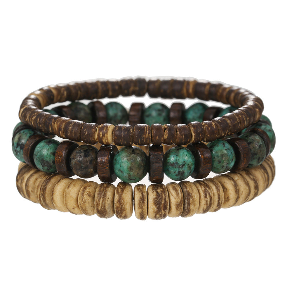 Cross-border new products Bohemian coconut shell turquoise beaded elastic bracelet combination stacked beaded bracelet bracelet men