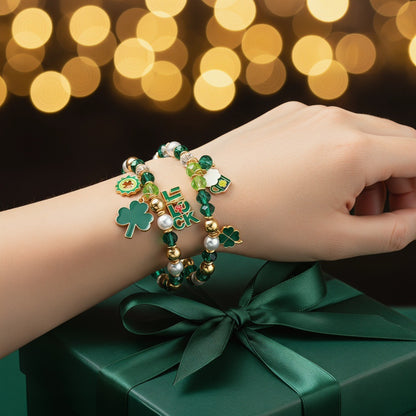 Geometric Crystal Bead Bracelet Women's Small Fresh Clover Pendant Bracelet St. Patrick's Day Green Couple Bracelet