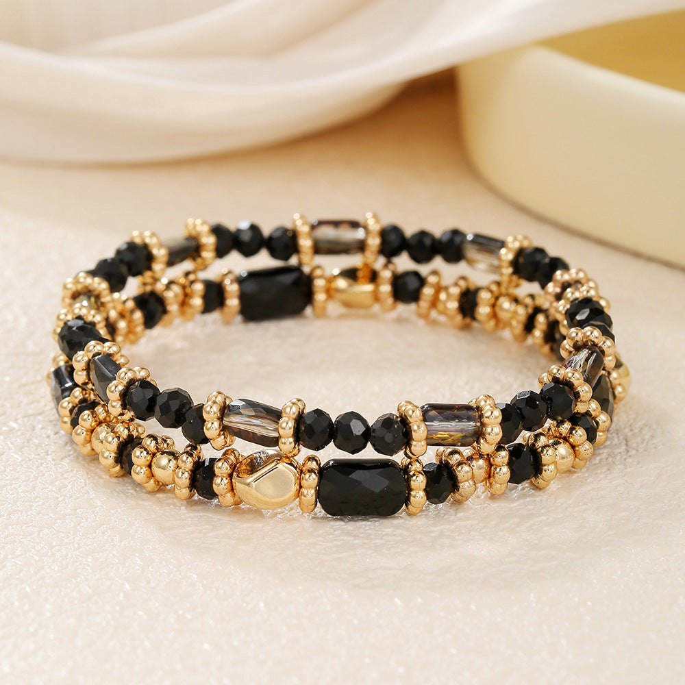 European and American hot-selling 2-piece set Bohemian cut glass bead bracelet multi-color rectangular bead beaded elastic bracelet