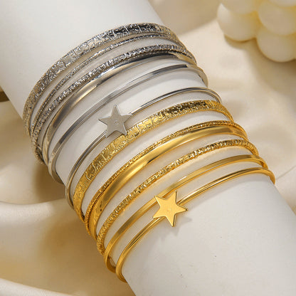 Retro personality exaggerated opening five-pointed star bracelet set 6 gold glossy irregular bracelets Cuff bracelets