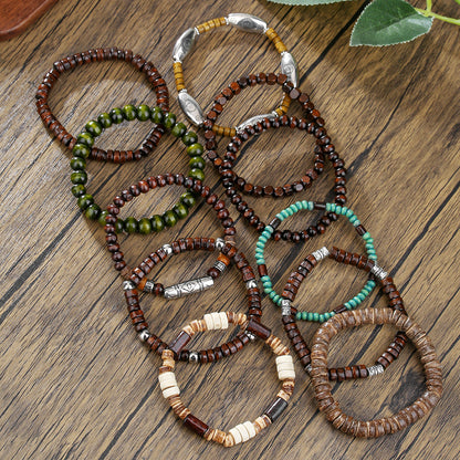 Cross-border hot-selling wood bead alloy multi-layer elastic bracelet bracelet combination European and American retro men's beaded hip-hop bracelet