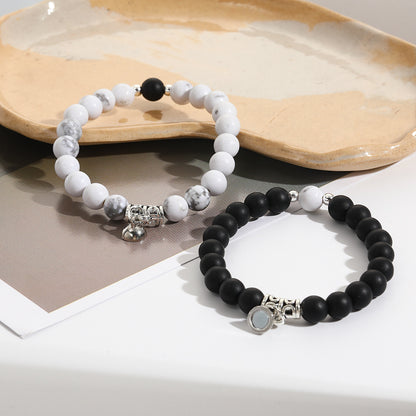 Heart-to-heart suction black turquoise couple bracelet women's niche design ins magnet elastic bracelet set