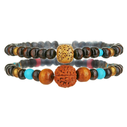 Retro European and American Diamond Bodhi Bracelet Men's Festival Gaosheng Wood Bead Buddha Bead Bracelet Mori Ethnic Style Bracelet Set