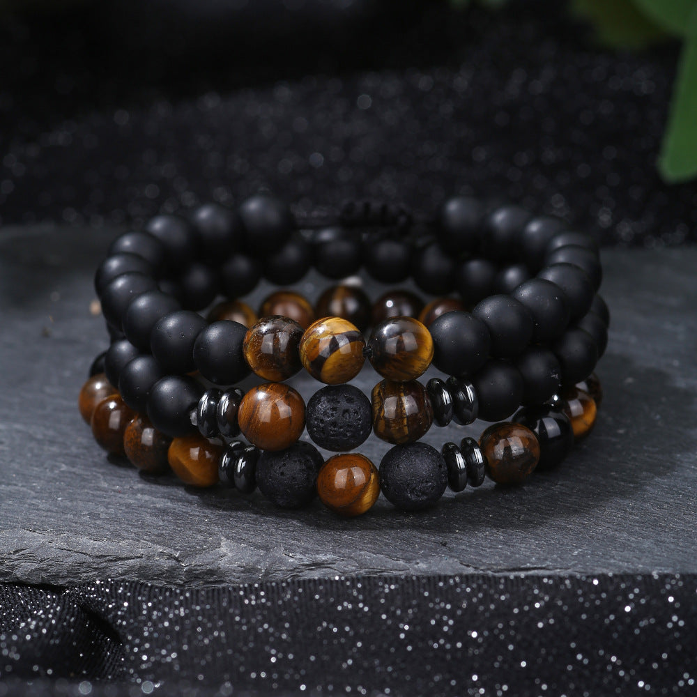 Cross-border hot-selling men's bracelet, tiger's eye stone elastic woven bracelet set, essential oil aromatherapy beads 3 bracelets men's.