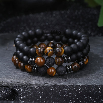 Cross-border hot-selling men's bracelet, tiger's eye stone elastic woven bracelet set, essential oil aromatherapy beads 3 bracelets men's.