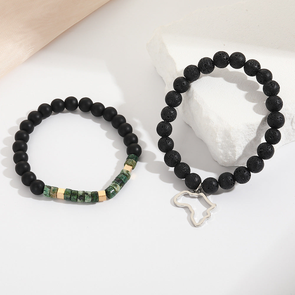 Original trendy jewelry retro stainless steel pendant volcanic frosted stone bracelet men's and women's trendy jewelry gift couple bracelet