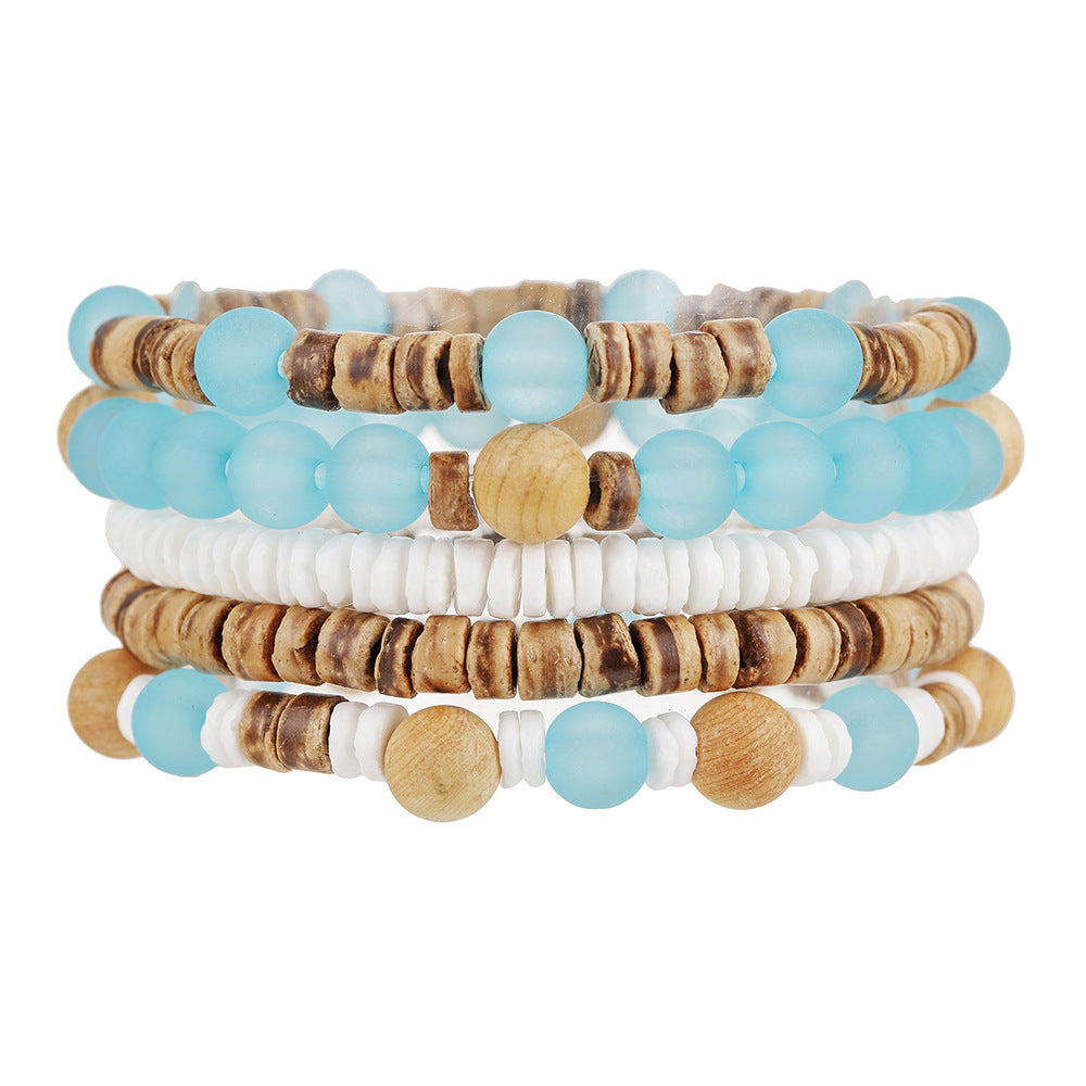Cross-border new Bohemian bead bracelet, beach resort style, multi-layer stacked wooden beads, coconut shell shell bracelet for women