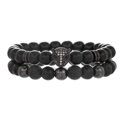 Amazon hot-selling jewelry, matte black micro-inlaid septum leopard head dumbbell bracelet combination foreign trade jewelry wholesale