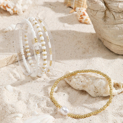 European and American cross-border jewelry white rice beads gravel beaded pearl bracelet women's fashion hand-stacked jewelry bracelet women