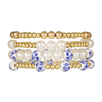 Chinese style blue and white ceramic imitation pearl CCB beaded cross-border Internet celebrity style multi-layer stacked elastic bracelet bracelet women