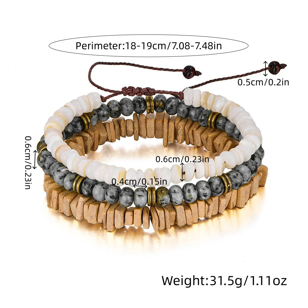 Cross-border new special-shaped rough stone multi-layer stacked bracelet set, European and American retro men's African turquoise white jade bracelet.