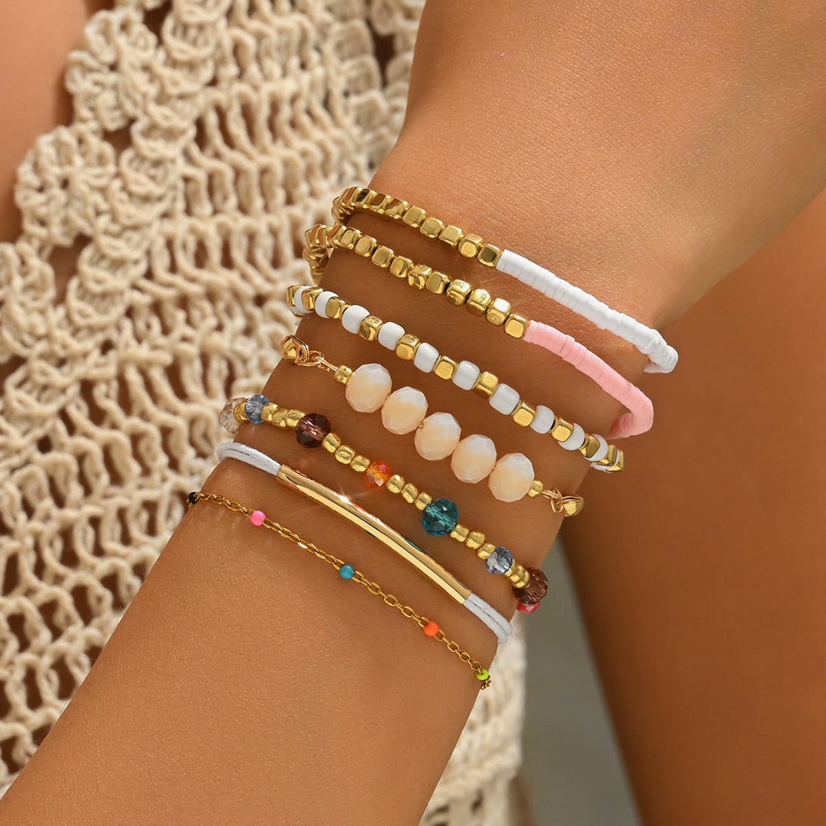 Bohemian Irregular Beaded Rice Beads Crystal Bracelet Set ins Wind Color Dopamine Stacked Jewelry Women
