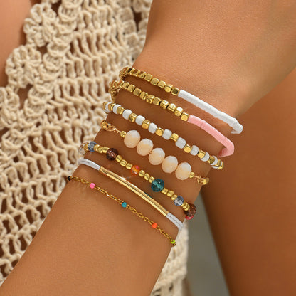 Bohemian Irregular Beaded Rice Beads Crystal Bracelet Set ins Wind Color Dopamine Stacked Jewelry Women
