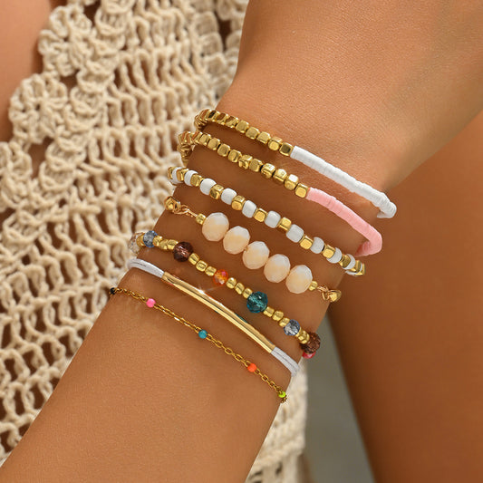 Bohemian Irregular Beaded Rice Beads Crystal Bracelet Set ins Wind Color Dopamine Stacked Jewelry Women