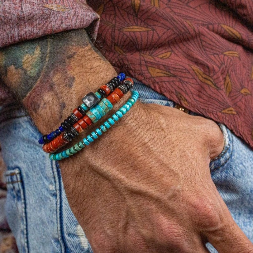 Cross-border new natural stone beaded bracelet combination men's personality retro bohemian black gallstone stacked bracelet
